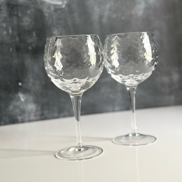 Waterfall Clear Glass Wine Glasses west Virginia Glass Company Optic Loop - Picture 6 of 9